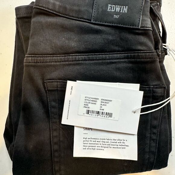 NWT EDWIN Black Cassia Mini Boot Mid Rise Cropped Bootcut Jeans - Size 24 - Picture 7 of 10